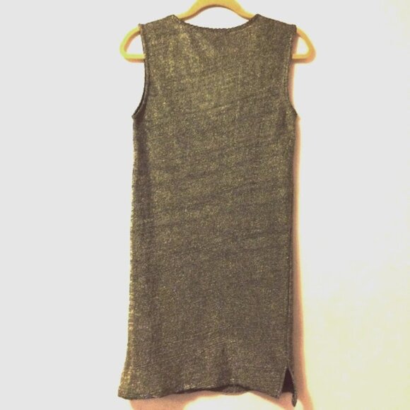 FRENCH CONNECTION GOLD CHAIN FAUX CHAIN MAIL METALLIC SHEATH DRESS 0 NYE - Picture 5 of 13